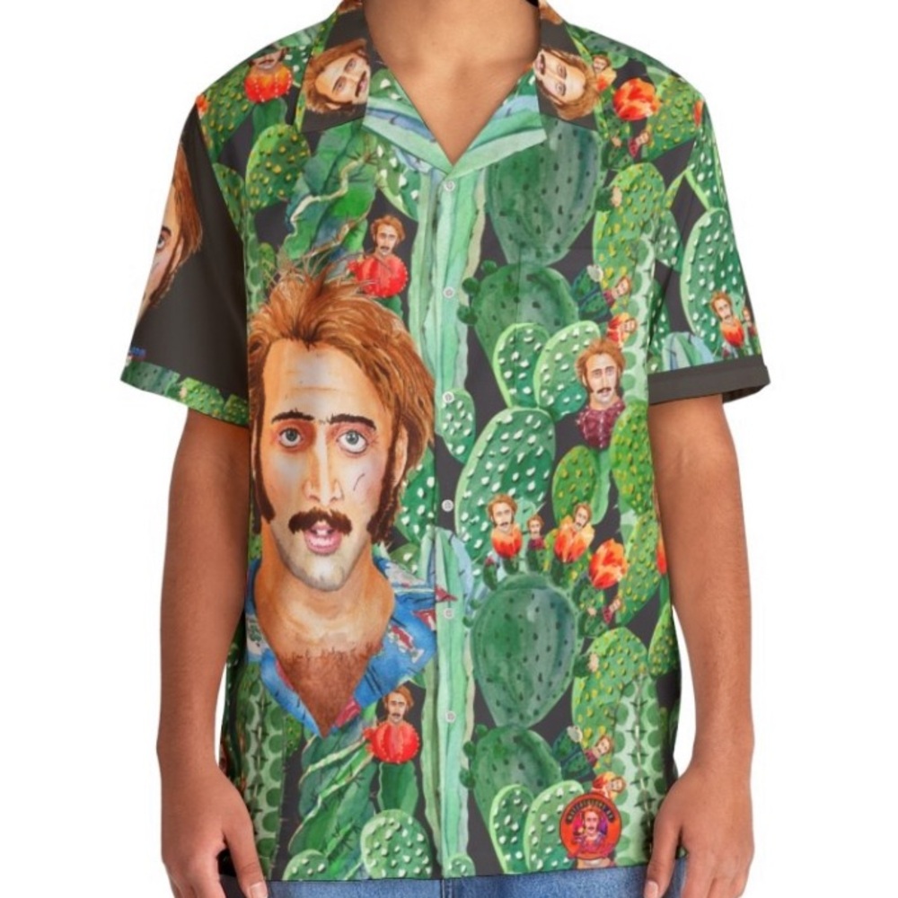 Nicolas Cage Raising Arizona Cactus Acid Trip 80s Nic Button-Up Hawaiian Shirt